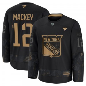 Youth Connor Mackey New York Rangers Fanatics Premium Black 2024 Military Appreciation Practice Jersey