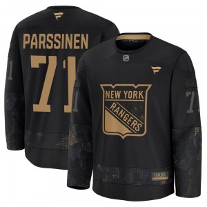 Youth Juuso Parssinen New York Rangers Fanatics Premium Black 2024 Military Appreciation Practice Jersey
